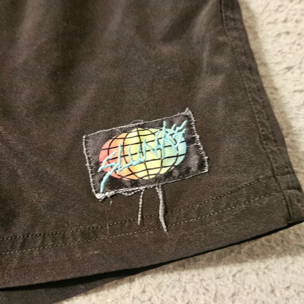 Slunks Mens Black Board Shorts Small Elastic Waist Recycled Stretch Swim Trunks